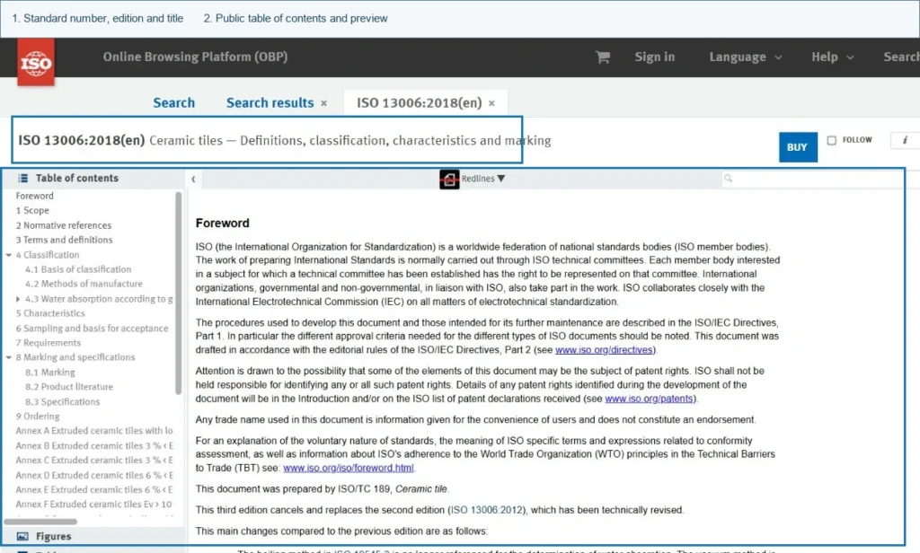 ISO Standards Search focused fields used to check an applicable material standard